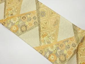 リサイクル　 佐賀錦向かい鶴に花唐草・菊桐模様織出し袋帯